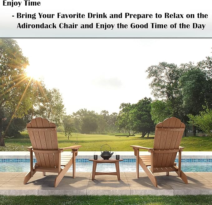 hOmeHua Adirondack Chair Weather Resistant, Hard Plastic Adirondack Chair with Cup Holder, Comfortable Easy to Assemble and Maintain,Outdoor Chair for Patio, Backyard Deck, Fire Pit - Wood Color