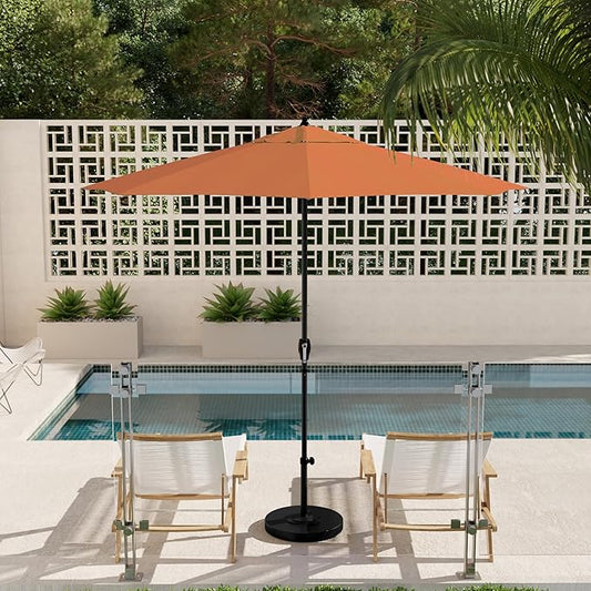 California Umbrella 9' Rd Aluminum Patio Umbrella, Crank Lift, Auto Tilt, Black Finish, 4yr Fade Warranty, Tuscan