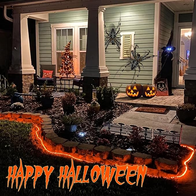 YEGUO Orange Lights for Tanksgiving, 2 Pack Each 33ft 100 LED Rope Lights Outdoor, 8 Modes Fairy Lights in Clear Thin Tube for Fall Autumn Thanksgiving Halloween