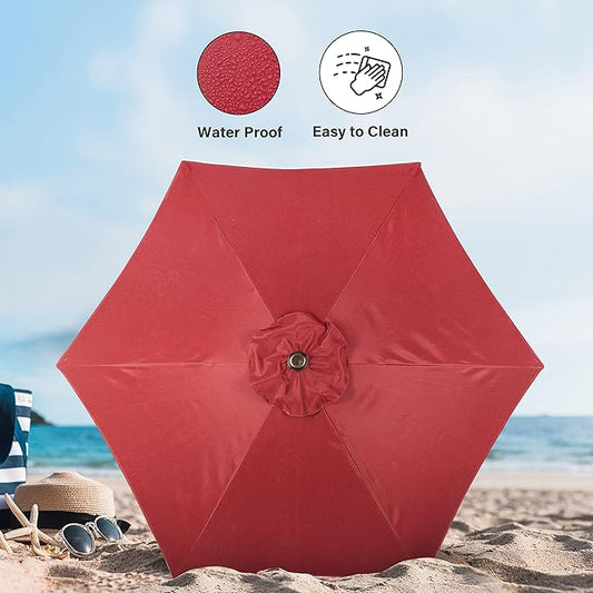 Simple Deluxe 9' Patio Umbrella Outdoor Table Market Yard Umbrella with Push Button Tilt/Crank, 8 Sturdy Ribs for Garden, Deck, Backyard, Pool, Red