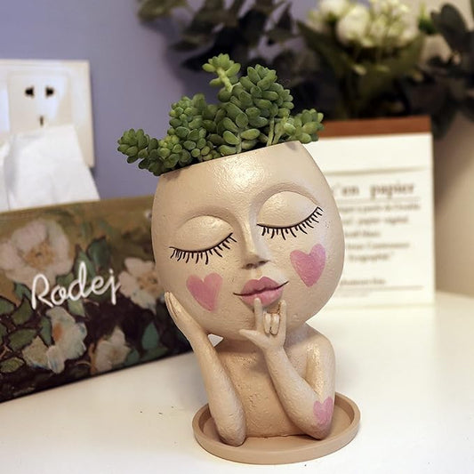 Face Flower Pots Head Planter, Dolkgy Cute Resin Planters for Indoor Outdoor Plants, Macetas Para Plantas Unique Head Plant Pot Face Vase