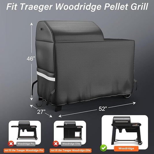 Grill Cover for Traeger Woodridge Grills BAC761 TFB86MLH | Upgraded Full-Length, Heavy Duty Waterproof, Anti-UV, Electric Wood Pellet Grill and Smoker