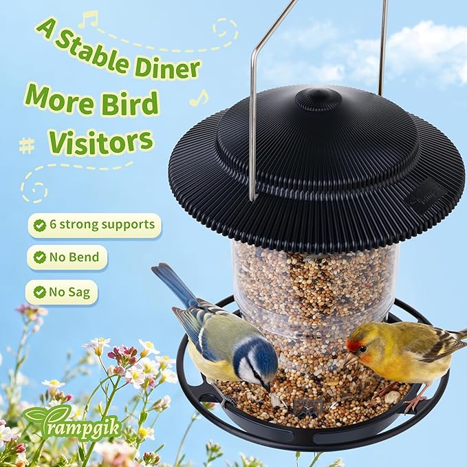 Outdoor Bird Feeder, Retractable Bird Feeder Hanging, Metal Hanger, Rainproof & Leak-Proof, Black, Pack of 1