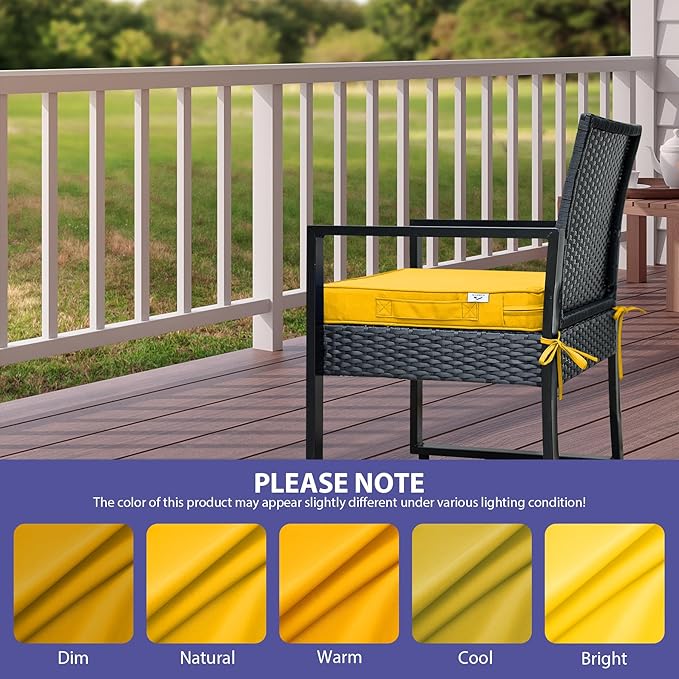 Outdoor Chair Cushions Set of 4,Waterproof Outdoor Seat Cushions for Patio Furniture,Patio Chair Cushion with Handle and Ties, Square Out Door Chair Pads,19" x 19" x 3", Yellow