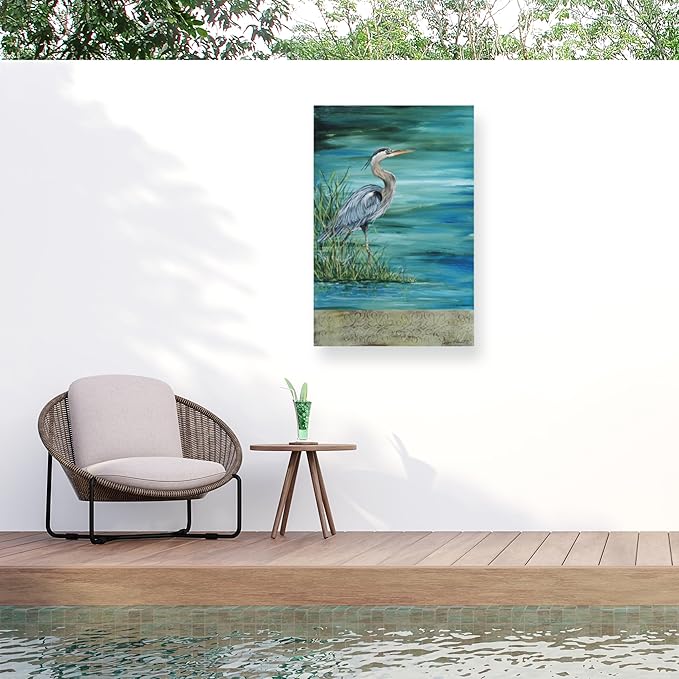 Outdoor Canvas Art - Jean Plout 'Great Blue Heron' Wall Art for Outdoor Spaces, Patios, or Gardens by Trademark Fine Art