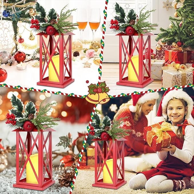Taman Christmas Lantern,2 Pack Hanging Flickering Candle Lanterns Decorative Metal Vintage Light Battery Operated Umbrella Lights for Christmas Patio Garden, Table,Party Decor