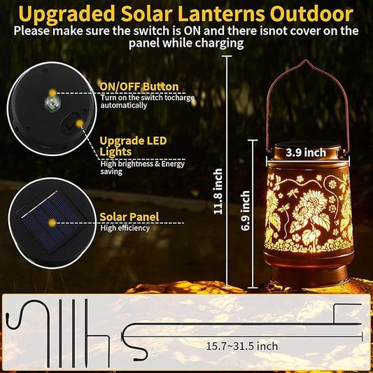 2 Pack Solar Lanterns Outdoor Waterproof, Hanging Metal Dragonfly and Sunflower Decorative Lights for Garden Patio Yard Porch Pathway, Solar Powered Outdoor Lantern Gifts for Women Mom Grandma