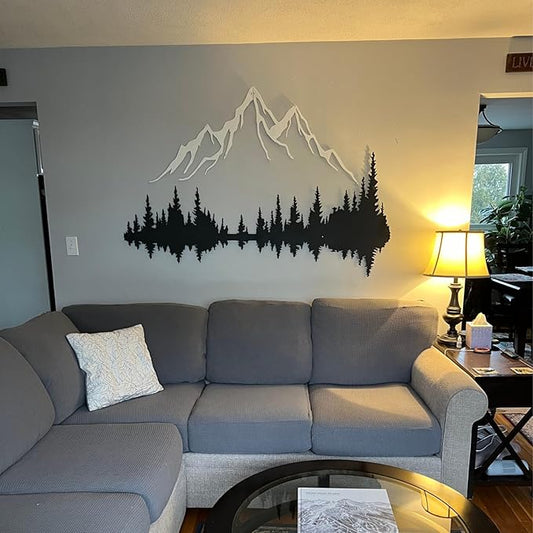 Wita Home Mountain and Forest Metal Wall Art, Wall Mounted Home Decor, Pine Trees and Mountain Wall Art for Living Room, Bedroom or Office, Large Outdoor Wall Decor, Nature Christmas Decor (White, 96x64 inches)