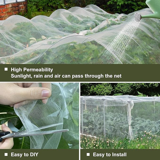 Rohuis Garden Netting Pest Barrier, 10 ft x 50 ft Ultra Fine Mesh Mosquito Cicada Bird Bug Net for Raised Garden Bed Greenhouse, Plant Row Cover for Protect Vegetables Fruits Flowers Trees from Insect