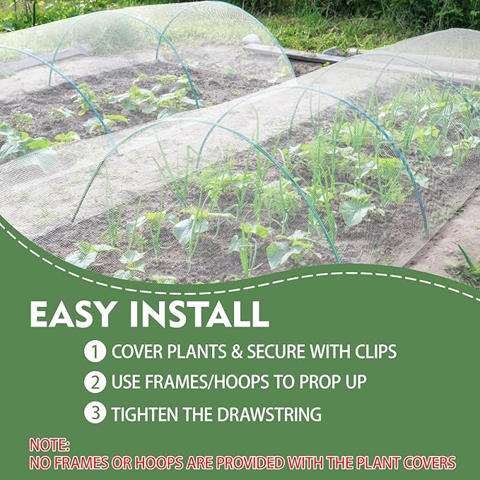 2 Pack Garden Netting for Raised Beds, Rectangular Raised Garden Bed Cover, HDPE Mesh Plant Cover with Drawstring, Protect Vegetables Fruits Strawberries, 55.1×27.6×27.6in