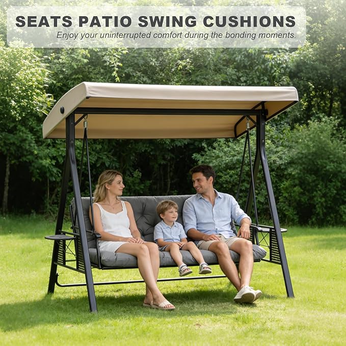 Porch Swing Cushions,Outdoor Cushions 3 Seater Replacement with Backrest, Waterproof Thickened Bench Cushion with Ties for Porch, Patio,Outdoor, Backyard and Garden (Light Gray 60 * 40 in)