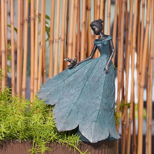 Guichifun Fairy Statue Collection Home Decoration - Leaf Angel Girls Resin Home Garden Decor for Outside or Inside Rustic Fairy Garden Outdoor Yard Figurines Gifts for Women 8.5 x 5.25 x 12 Inch