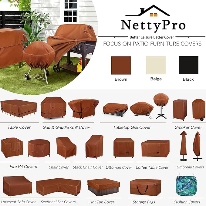 NettyPro Grill Cover Heavy Duty Waterproof 48 inch, Outdoor 2-3 Burners Gas BBQ Cover for Outside Weber, Char-Broil, Brinkmann, Nexgrill Barbecue, Brown