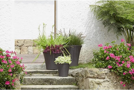 Garden Elements Indoor/Outdoor Resin Pamploma Round Planter, Cappuccino 16"