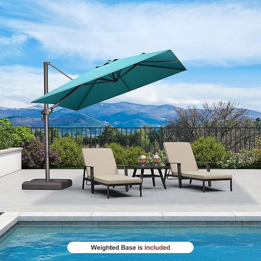 PURPLE LEAF 9' X 9' Patio Umbrella With Base Square Cantilever Umbrella Outdoor with 360° Rotation and Aluminum Offset Hanging for Pool Deck Garden Backyard, Turquoise