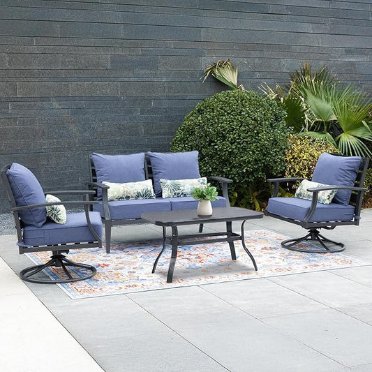 Aoodor Outdoor Chair Cushion, 24 x 24 Inch Water-Resistant, Fade-Resistant Olefin Fabric Patio Seat Cushions with Removable Cover and Adjustable Straps for Outdoor Furniture, Set of 2, Navy Blue