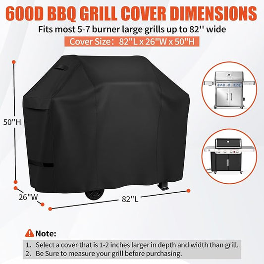 iCOVER Grill Cover 82 inch, BBQ Grill Cover for Outdoor Grill, 600D Heavy Duty Waterproof BBQ Cover, Anti-UV Barbecue Cover, Large Barbecue Gas Grill Cover for Weber, Char-Broil, Nexgrill, etc