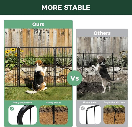 FXW Garden Fence Outdoor for the Yard – 32in(H) x 109.4ft(L) Heavy Duty Metal Animal Barrier for Dog, No Dig Decorative Dog Fence, 48 Panels, Black