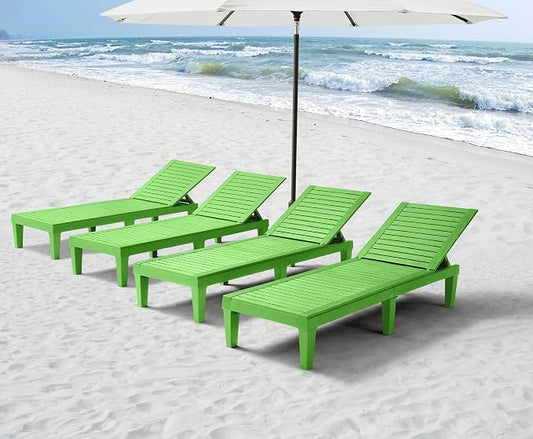 Nestl Sun Tanning Chair - Lime Green Chaise Lounge Chair Outdoor, Lightweight Pool Lounge Chairs Set of 6, Adjustable 5-Position Reclining Lawn Chair, Waterproof Beach Outdoor Lounge Chairs