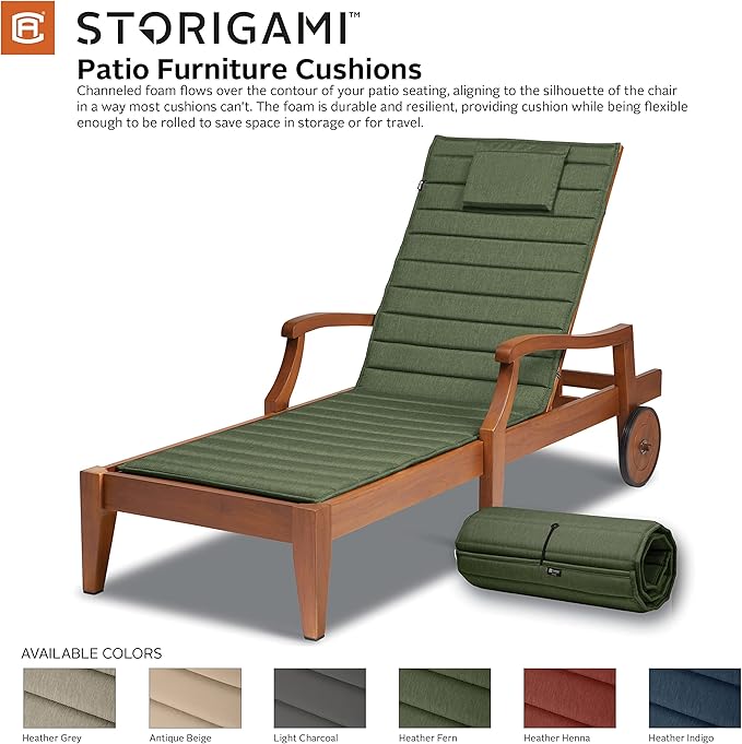 Classic Accessories Storigami Water-Resistant 80 x 26 Inch Chaise Lounge Cushion, Heather Fern, Patio Cushion