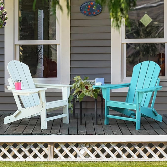 Adirondack Chair Set of 2, HDPE Folding Adirondack Chair with Multifunctional Cup Holder, Weather Resistant Fire Pit Chair for porches, patios, patios, poolsides, Decks.
