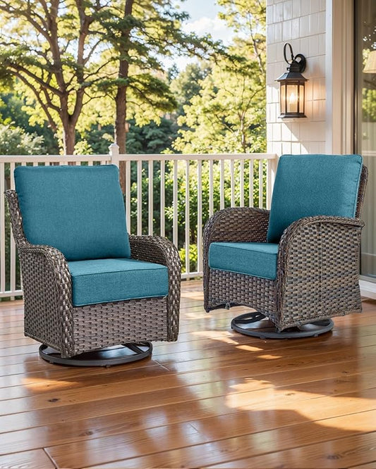 Luxury 22x24/22x25 6-Inch Patio Chair Cushions Set of 3 - Memory Foam Deep Seat Water-Resistant Patio Cushion for Lawn Dining Rocking Swivel Chairs Loveseat Sectional Sofa - Peacock Blue