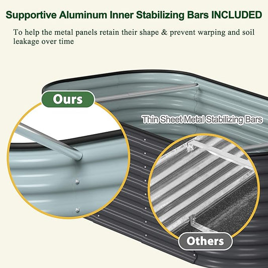 MUPATER 6x3x2FT Raised Garden Bed Outdoor for Vegetables, 9-in-1 Galvanized Steel Planter Box with 2 Support Rods, 24''H Modular Garden Bed Kit Oval for Herbs and Flowers, Garden, Gray