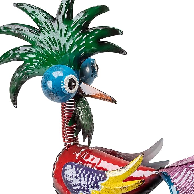 Alpine Corporation - 19" Tall Wild Tropical Metal Rooster Yard Statue – Colorful Indoor/Outdoor Garden Décor, Rustic & Fun Farm Animal for Garden, Patio, Lawn, or Porch