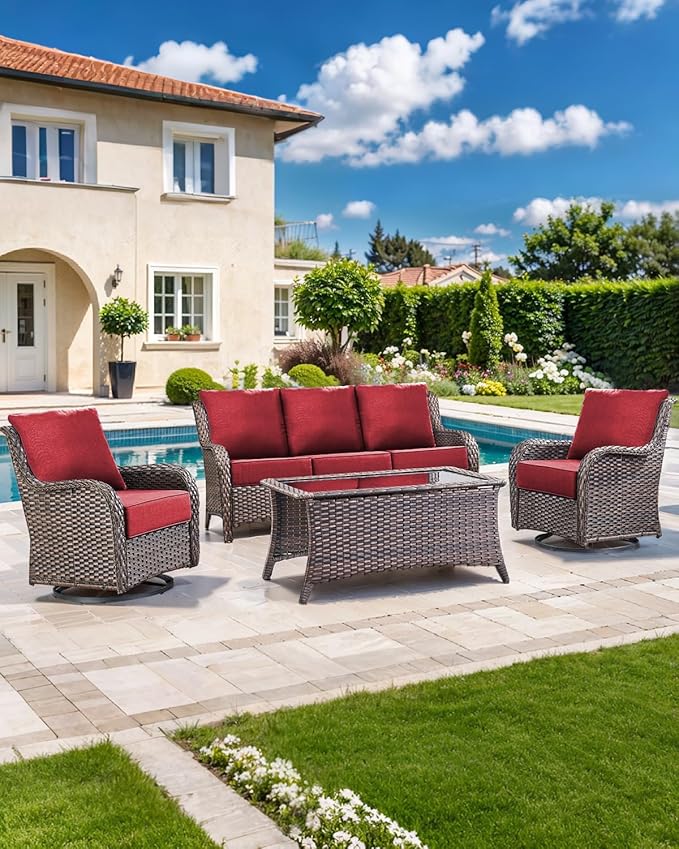 Luxury 22x24/22x25 6-Inch Outdoor Deep Seat Cushions Set of 6 - Comfortable Patio Zipper Chair Cushion for Outside Wicker Dining Rocking Swivel Chairs Loveseat Couch Sectional Sofa - Red