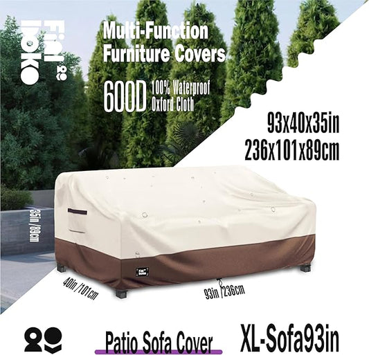 3-Seater Outdoor Couch Cover,93Wx40Dx35H Inches Patio Furniture Covers, Heavy Duty Cover for Outdoor Furniture Covers Waterproof, Beige&Brown
