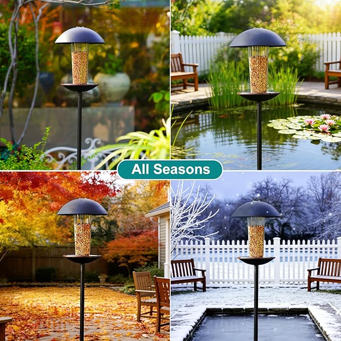 Goodeco Bird Feeder with Pole Standing - Metal Outdoor Bird Feeder for Wild Birds, Perfect for Yard Lawn Garden & Patio Decorations, Ideal Gifts for Mom Dad Grandparents (Black)