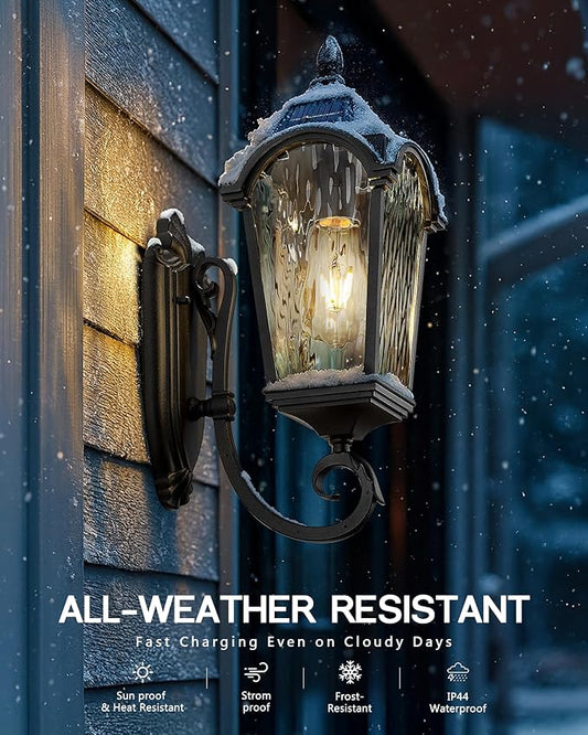 FEMILA Solar Outdoor Wall Light, 17.3" Modern Solar Powered Wall Lights, Aluminum Glass Patio Wall Lights for House Porch Yard, Dusk to Dawn, 4FYX91B-SL BK