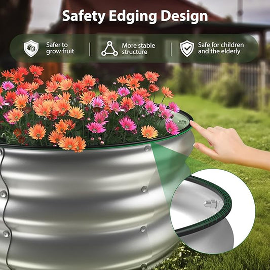 Winpull Raised Garden Bed Kit, 4x2x1 ft Galvanized Planter Box Outdoor with Safety Edging, Large Metal Raised Beds for Gardening Vegetables Flower Herb (Classic Silver)