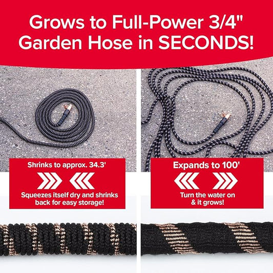 Pocket Hose 100 FT Copper Bullet Expandable Garden Hose w/10 Pattern Thumb Spray Nozzle AS SEEN ON TV 650psi 3/4 in Patented Lead-Free Ultra-Lightweight Solid Copper Anodized Aluminum