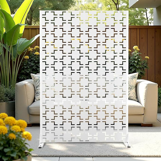 Metal Privacy Screen Outdoor Privacy Screen, Freestanding Fence Panel for Outside, 72''H×47''W, Decorative Screen Panel for Backyard/Patio/Deck