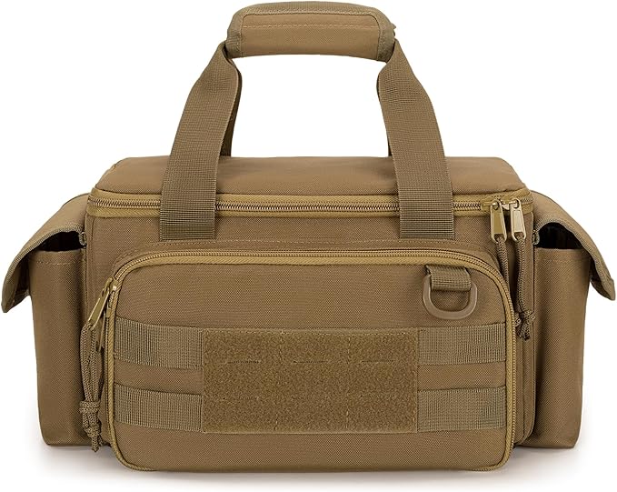 Rexmica Small Tool Bag with Anti-friction and Thick Padded Bottom, Tool Storage Organizer for Men, Tactical Bag, Range Bag, Multi-functional Work Tote for Repairman, Electrician, Carpenters (Khaki)