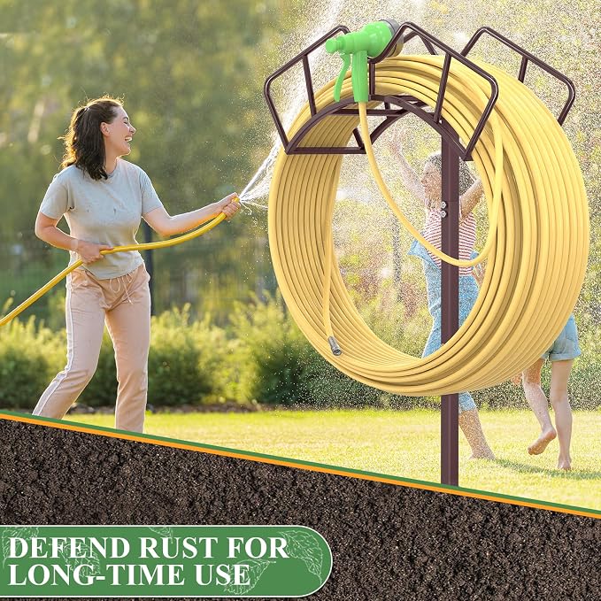 Qatsrin Super Stable Garden Hose Holder, Detachable Water Hose Holders, Hose Storage Stand Holds 150-Feet Hose, Free Standing Water Hose Holders for Outside Yard Lawn (Bronze)