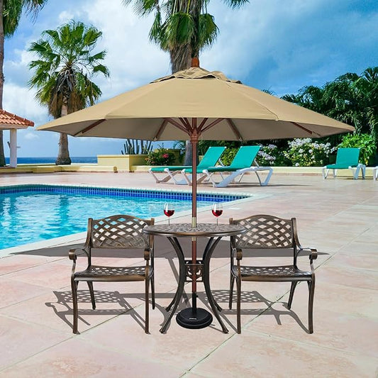 3 Piece Outdoor Dining Set,Cast Aluminum Bistro Set with Umbrella Hole, All Weather Patio Furniture Set, Small Patio Dining Set for Garden/Balcony/Deck, Bronze