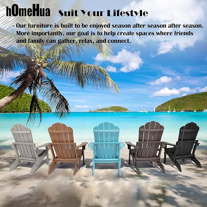 hOmeHua Folding Adirondack Chairs Set of 4, HIPS Foldable Adirondack Chairs Weather Resistant, Plastic Outdoor Chair for Patio, Backyard Deck, Fire Pit Lawn Porch (Wood Color)