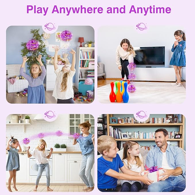 Ciniffo Flying Orb Ball Toy 2025 – Light Up Hand Controlled Boomerang Spinner Mini Drone Toy, Hover Cosmic Globe Ball, Cool Christmas & Birthday Gift for Girls Boys Teens Ages 6+ (Purple)