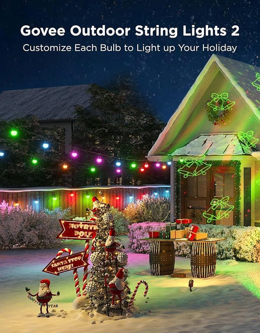 Govee Smart Outdoor String Lights 2, 144ft Outdoor Lights with Dimmable Warm White LED Bulbs, 47 Scene Modes for Patio, Backyard, Balcony, IP65 Waterproof, Works with Alexa, App Control