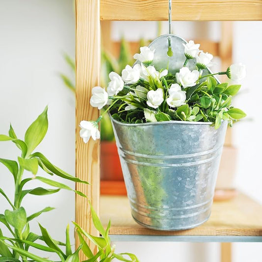 Hosley Set of 2 Galvanized Wall Hanging Planter 10 Inch High, Ideal Gift for Floral Arrangement, Wedding, Home Décor, Office Party DIY Indoor Outdoor Garden Patio