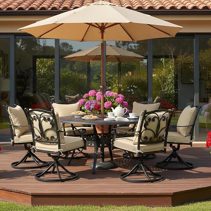 Summsun Outdoor Chair Cushions Set of 4, Faux Linen Patio Furniture Cushions, Water Resistant Backrest and Deep Seat Cushion Set with Straps, Removable Cover, Non-Slip Bottom, 22 x 22 Inch, Nature