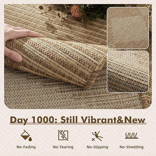 MontVoo-2x3 Outdoor Rug Porch Entryway Rug-Polypropylene Door Mat Indoor Outdoor Entrance Entry Rugs Kitchen Rugs, Textured Weave, Durable, Fade-Resistant, Non-Shedding, Boho Geometric Neutral Brown