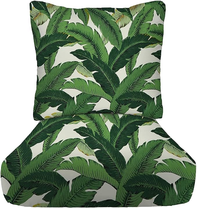 RSH DECOR Deep Seating Cushion with Pillow Back | 24” x 23” Seat | Water and Fade-Resistant Spun Fabric | Outdoor Chair Cushion Set for Patio Furniture | Swaying Palms LUE