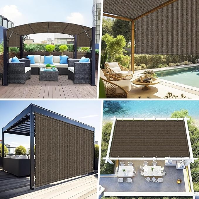 Shade&Beyond 4' W × 8' L Pergola Shade Cover Mocha Pergola Cover Canopy Replacement Shade Cloth for Garden, Patio, Deck, Porch with Grommets and Rods(Make Custom Size)