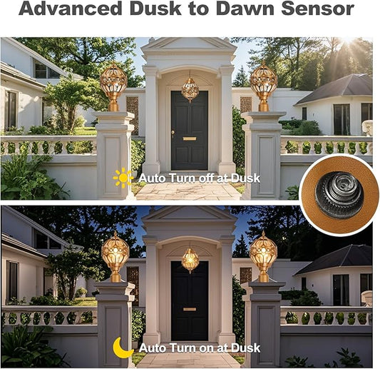 Dusk to Dawn Globe Outdoor Post Light for Lawn Patio Yard Driveway, Brass Sphere Outside Lamp Post Light, Pier Mount Post Lantern Lighting Fixtures, Soccer Ball Exterior Pole Post Light(2 Pack)
