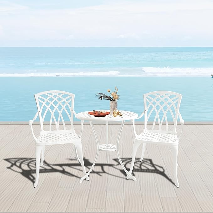 Patio Bistro Set, Bistro Set Outdoor 3 Piece, Cast Aluminum Patio Furniture Set, Garden Table Set, 1.97" Umbrella Hole