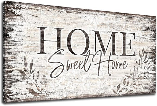 arteWOODS Home Sweet Home Wall Art Sign Large Dark Brown Farmhouse Wall Sign for Living Room Decoration Wooden Board Design Canvas Prints Modern Rustic Artwork Leaf Pictures Wall Decor 29" x 58"