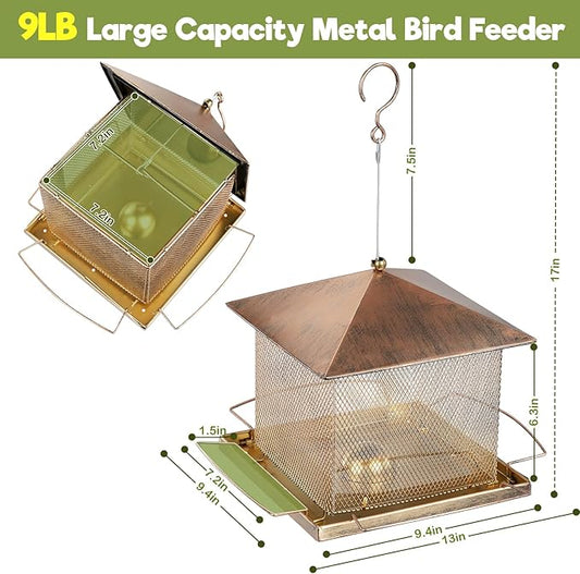 Bird Feeder, Heavy Duty Metal Bird Feeders for Outdoor Hanging, 9LB Extra Large Capacity Wild Birdfeeder for Garden Yard Outside Backyard